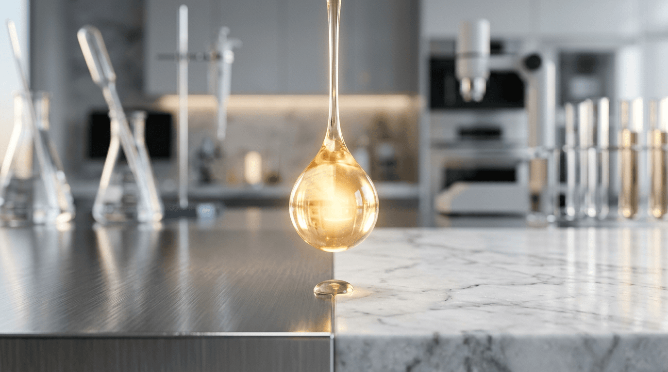 A drop of regenerating serum on surgical steel