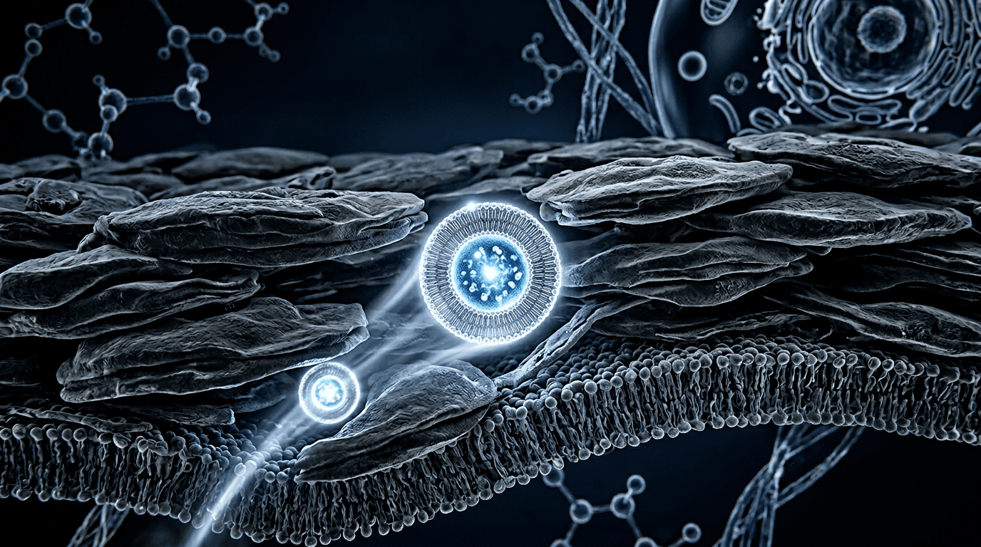 Glowing nano-liposome penetrating through skin layers at a microscopic level
